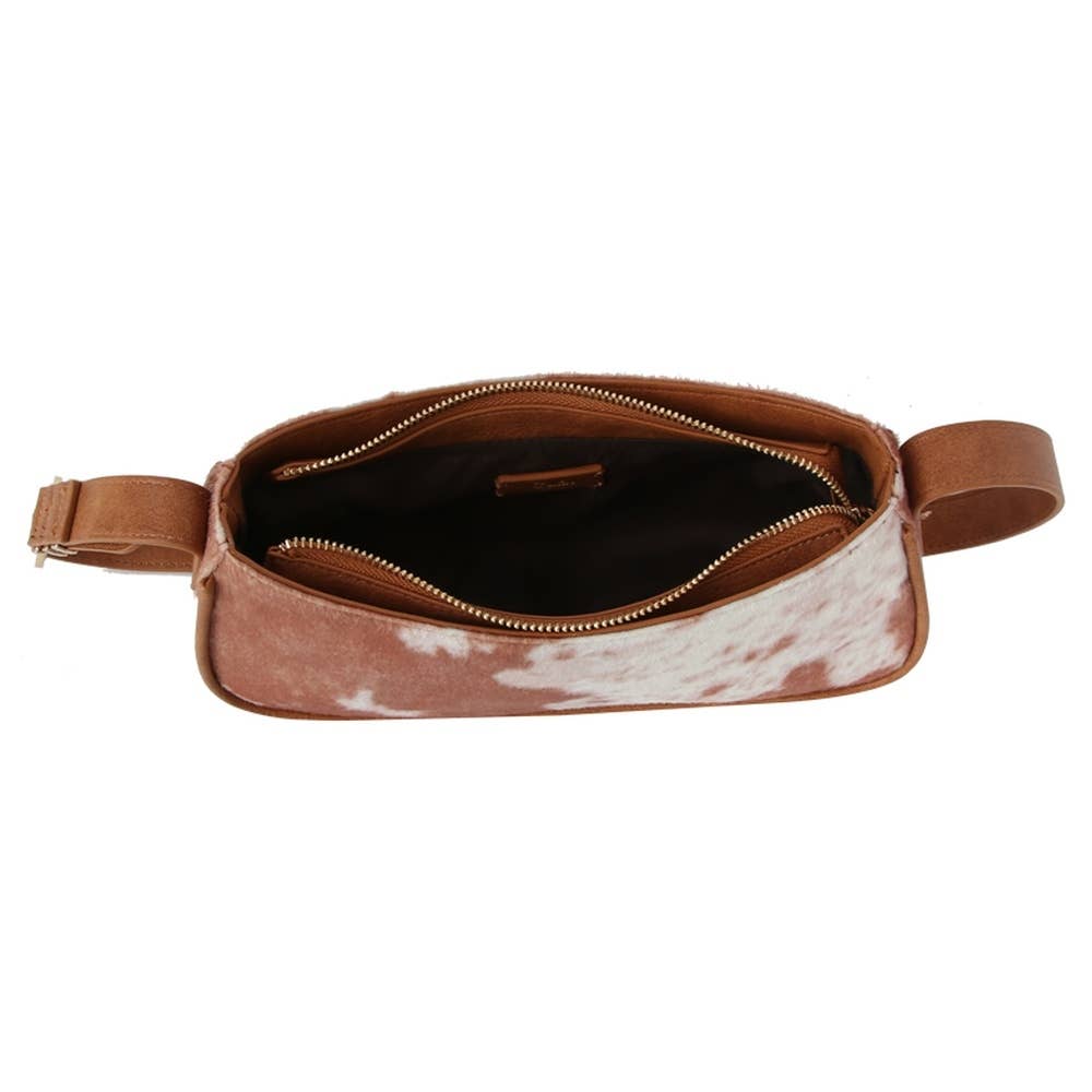Calf Hair Cow Printed Rectangle Shoulder Bag: BK