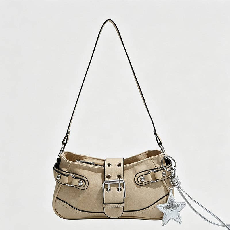 Denim Pocket Shoulder Bag: Brown / With Pendant