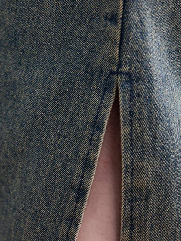 Artistic Retro Denim Long Sleeves Loose Tied Split-Joint Trench Outerwear: BLUE / L