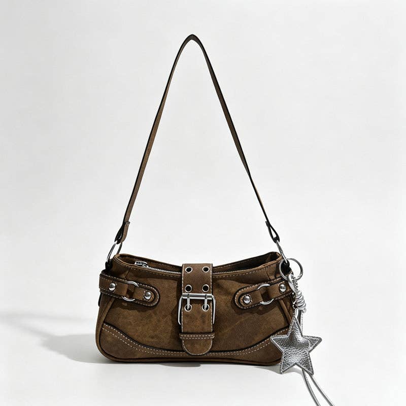 Denim Pocket Shoulder Bag: Khaki / With Pendant