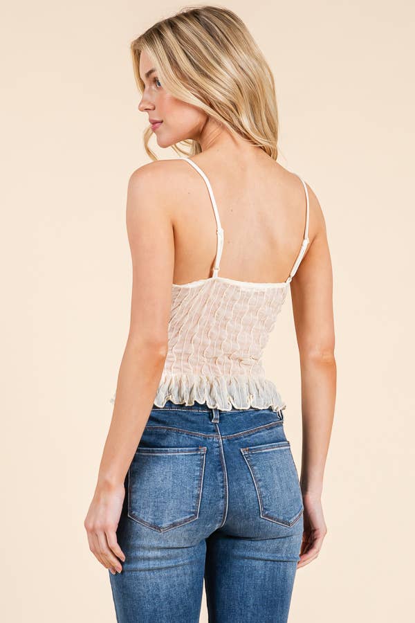 JC54651 - RUFFLE BOTTOM SATIN BOW CAMI: MIST BLUE / S-M-L/2-2-2