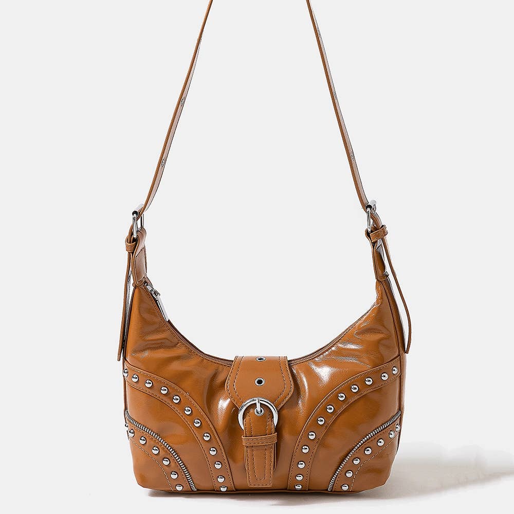 Leather Studded Trim Shoulder Bag: IV