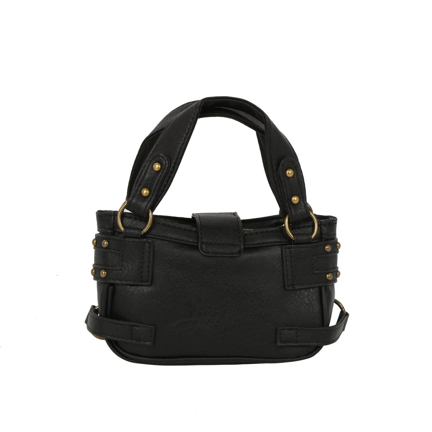 Studded Lock Front Mini Top Handle Bag: Black
