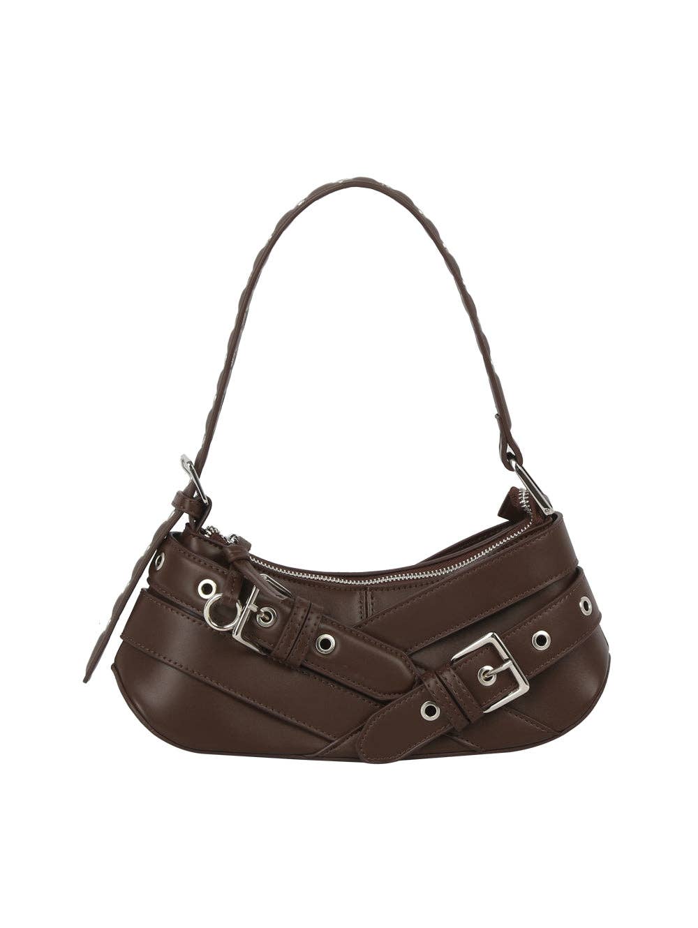 Buckle-Strap Mini Shoulder Bag: Wine