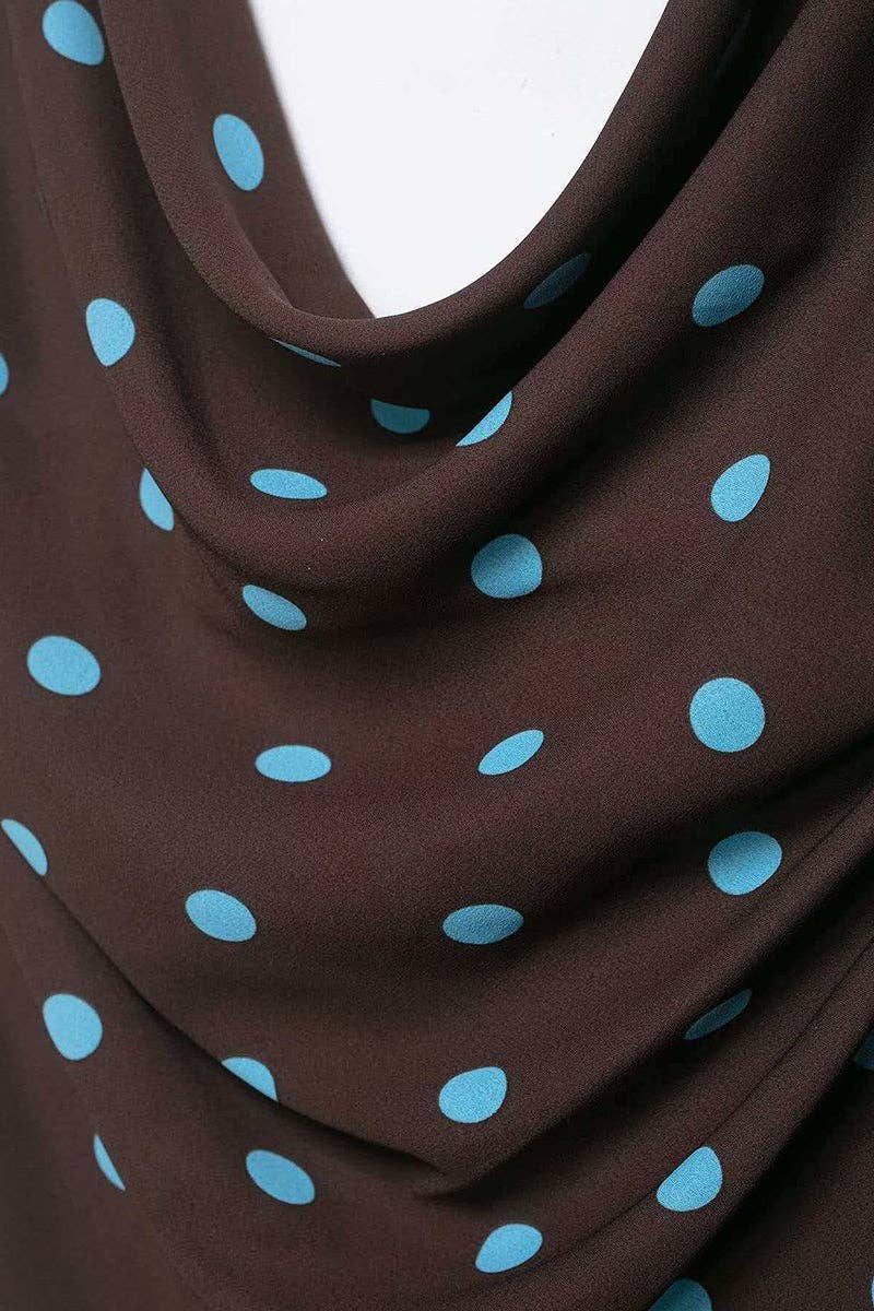 Polka Dot Draped Cami Top: COFFEE / M