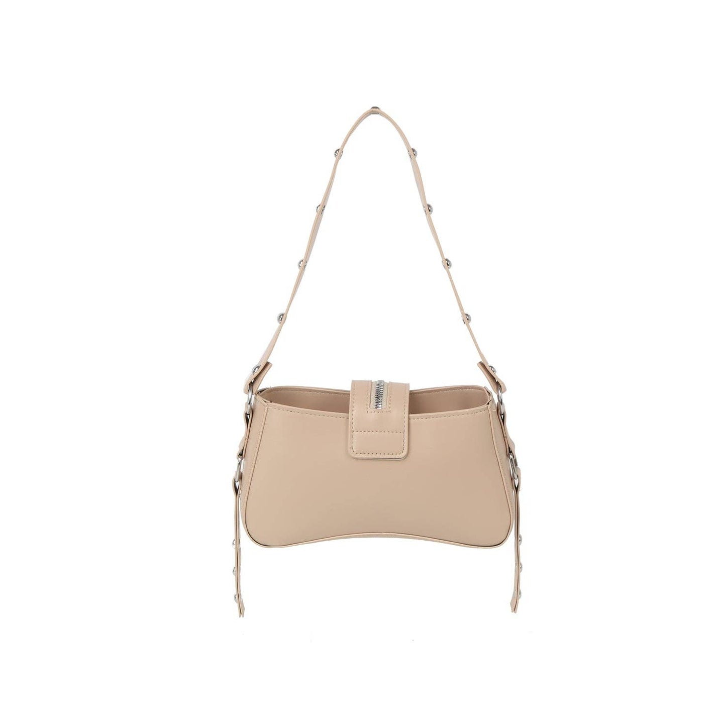 Studded Buckle Mini Shoulder Bag with Zip Pockets: Red