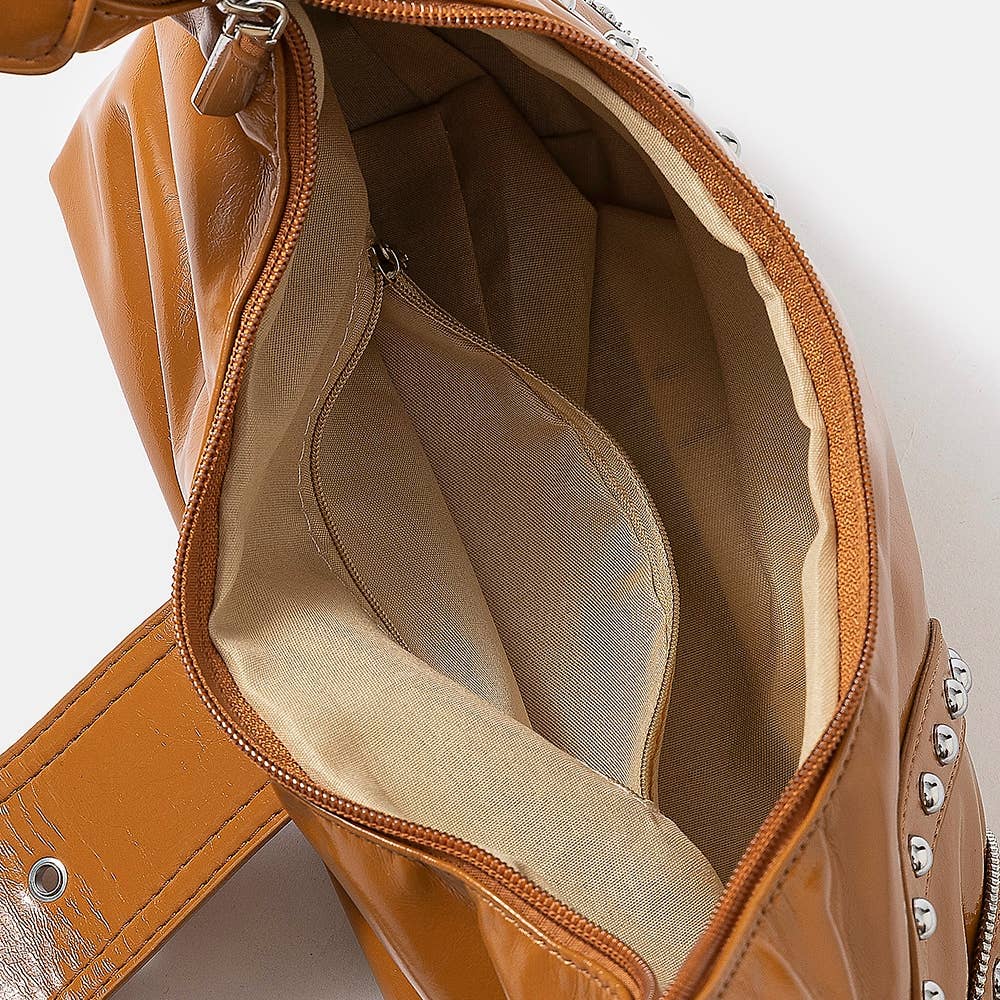 Leather Studded Trim Shoulder Bag: IV