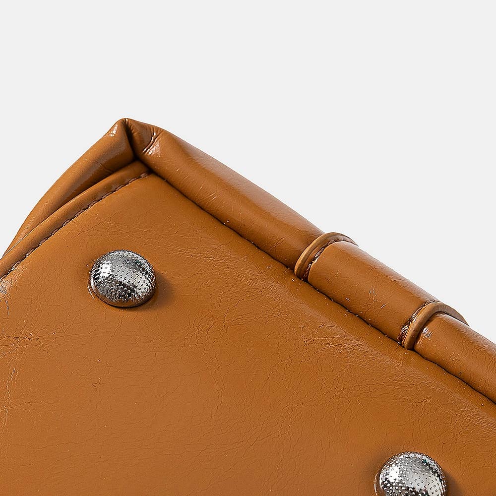 Leather Studded Trim Shoulder Bag: BK