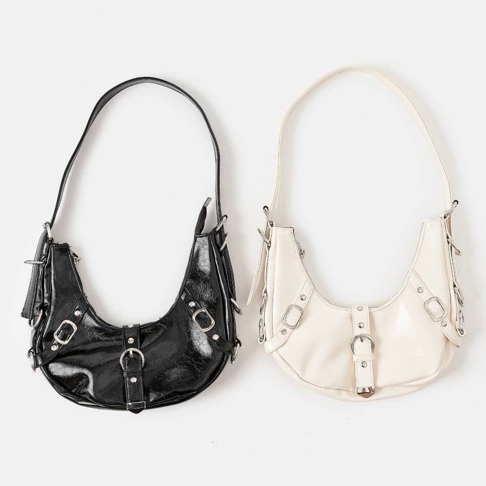 Multi Belt Strap Accent Shoulder Bag: BR