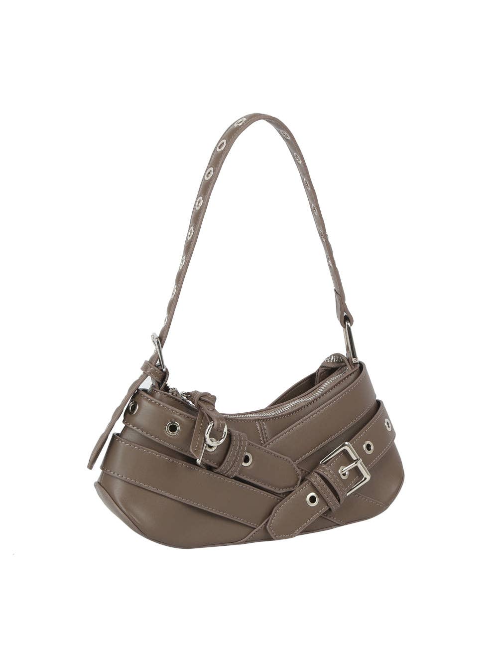 Buckle-Strap Mini Shoulder Bag: Wine
