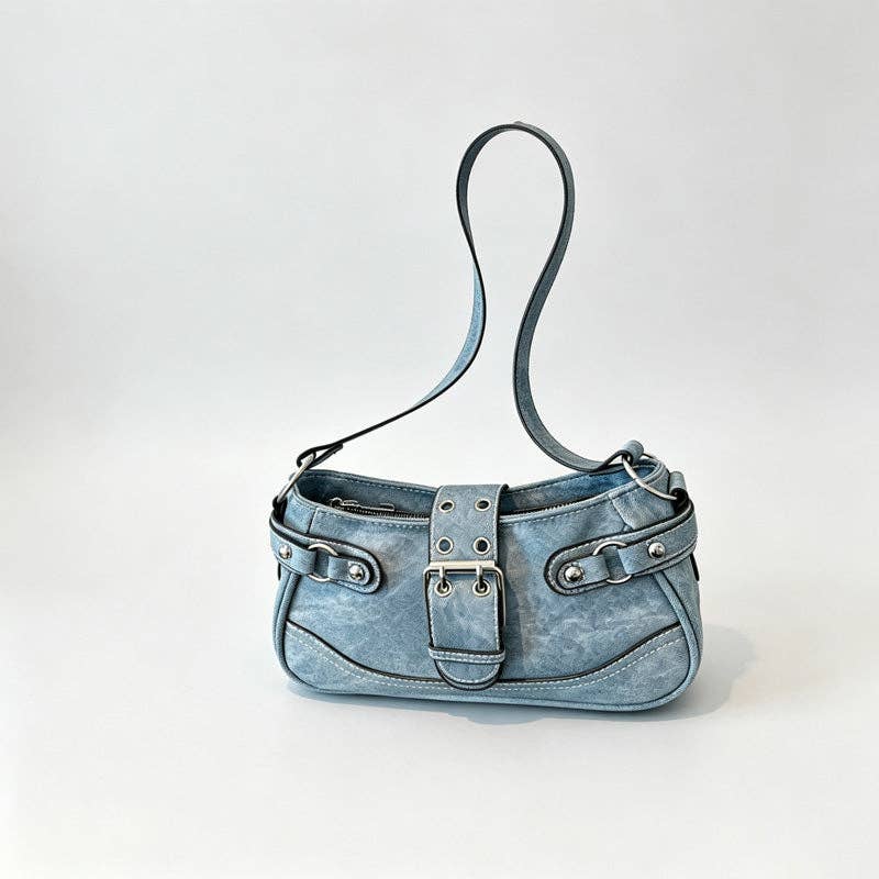 Denim Pocket Shoulder Bag: Brown / With Pendant