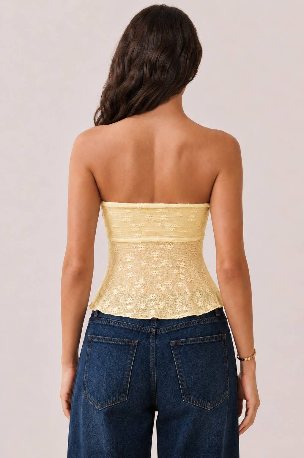 LU56023 - STRAPLESS TUBE FLY-AWAY LACE TOP: CHALK PINK / S-M-L/2-2-2