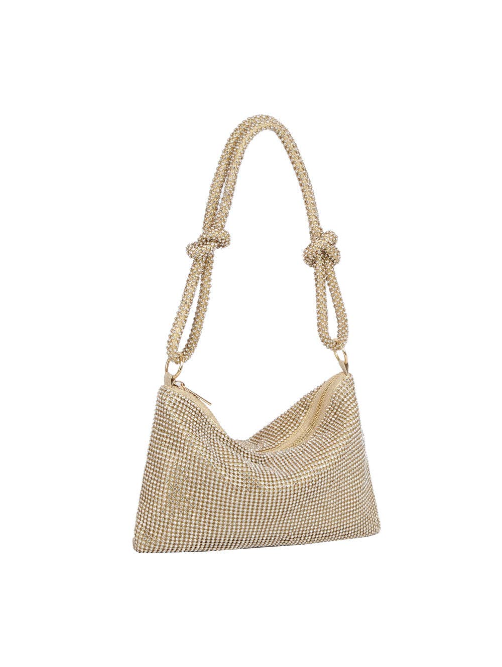 Rhinestone Mesh Knot Strap Shoulder Handbag: Silver