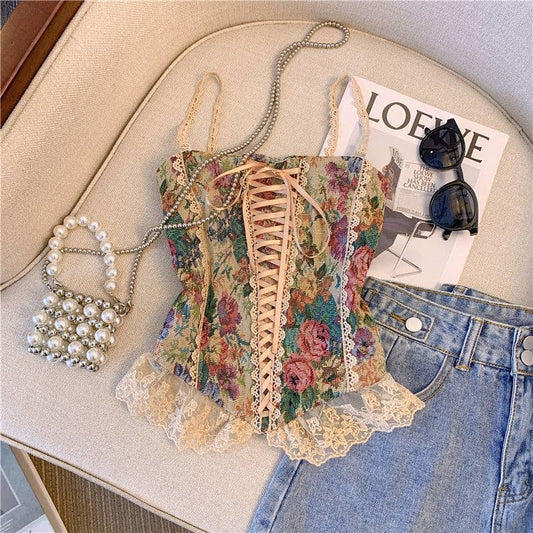 Vintage Style Lace Trim Cami Top for Women: Various Colors / One Size