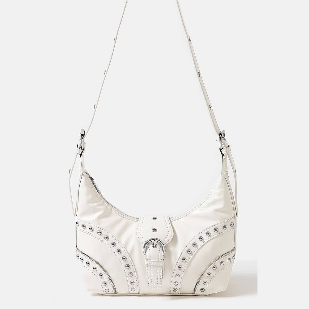 Leather Studded Trim Shoulder Bag: IV