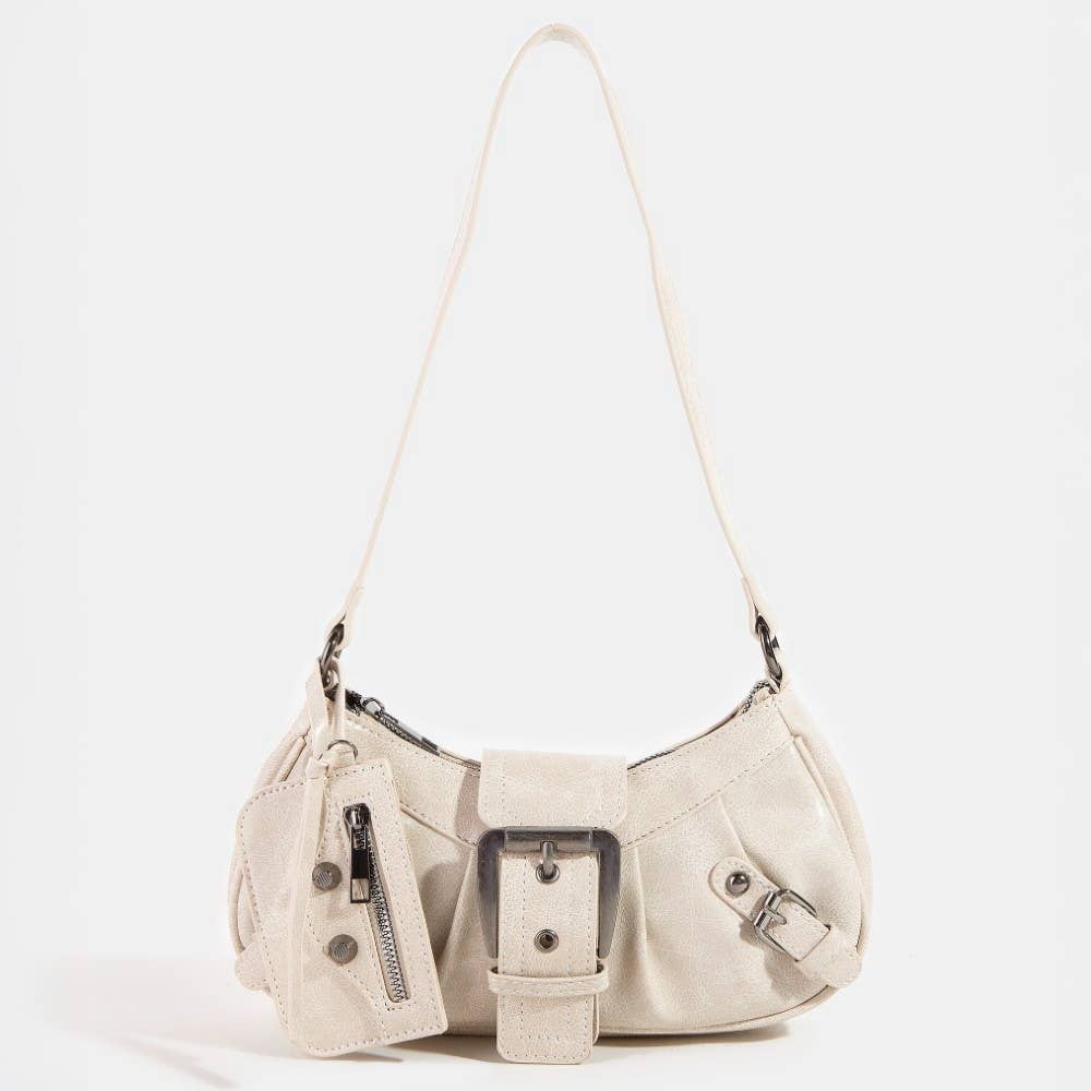 Triple Belt Faux Leather Hand Bag: BK