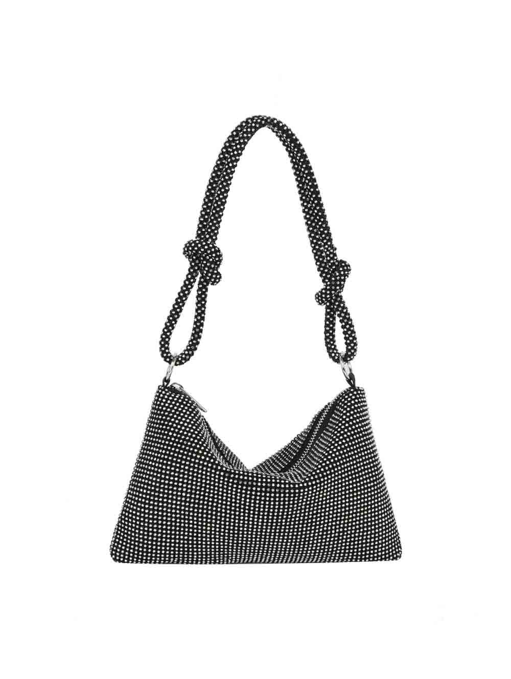 Rhinestone Mesh Knot Strap Shoulder Handbag: Black