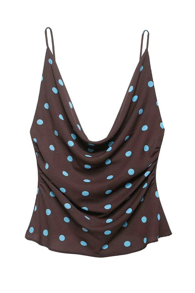 Polka Dot Draped Cami Top: COFFEE / L