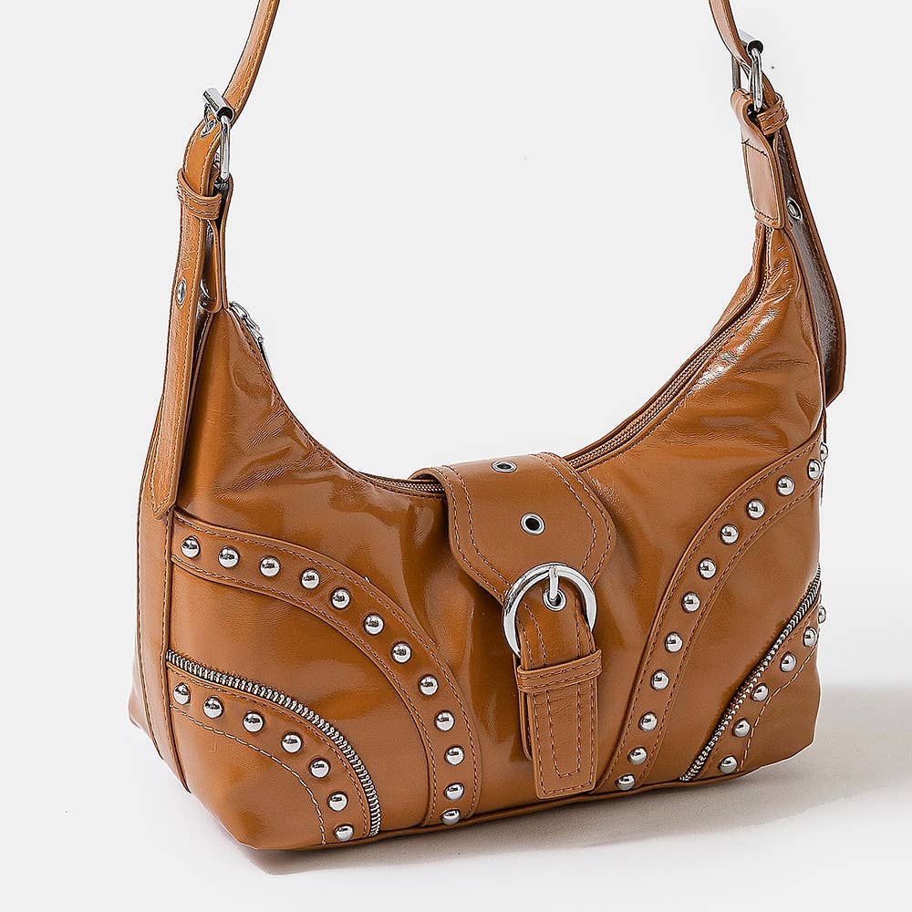 Leather Studded Trim Shoulder Bag: IV