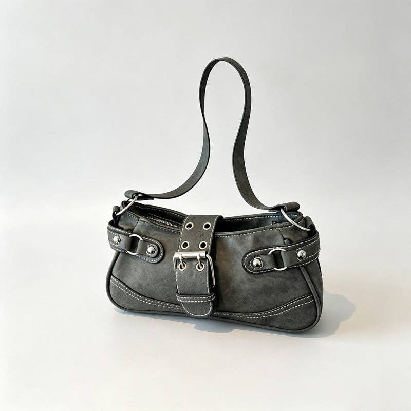 Denim Pocket Shoulder Bag: Brown / With Pendant
