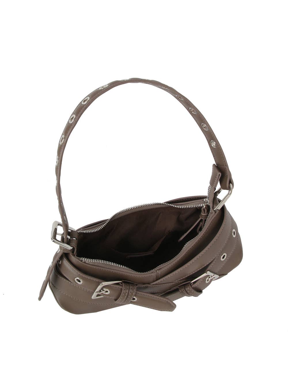 Buckle-Strap Mini Shoulder Bag: Wine