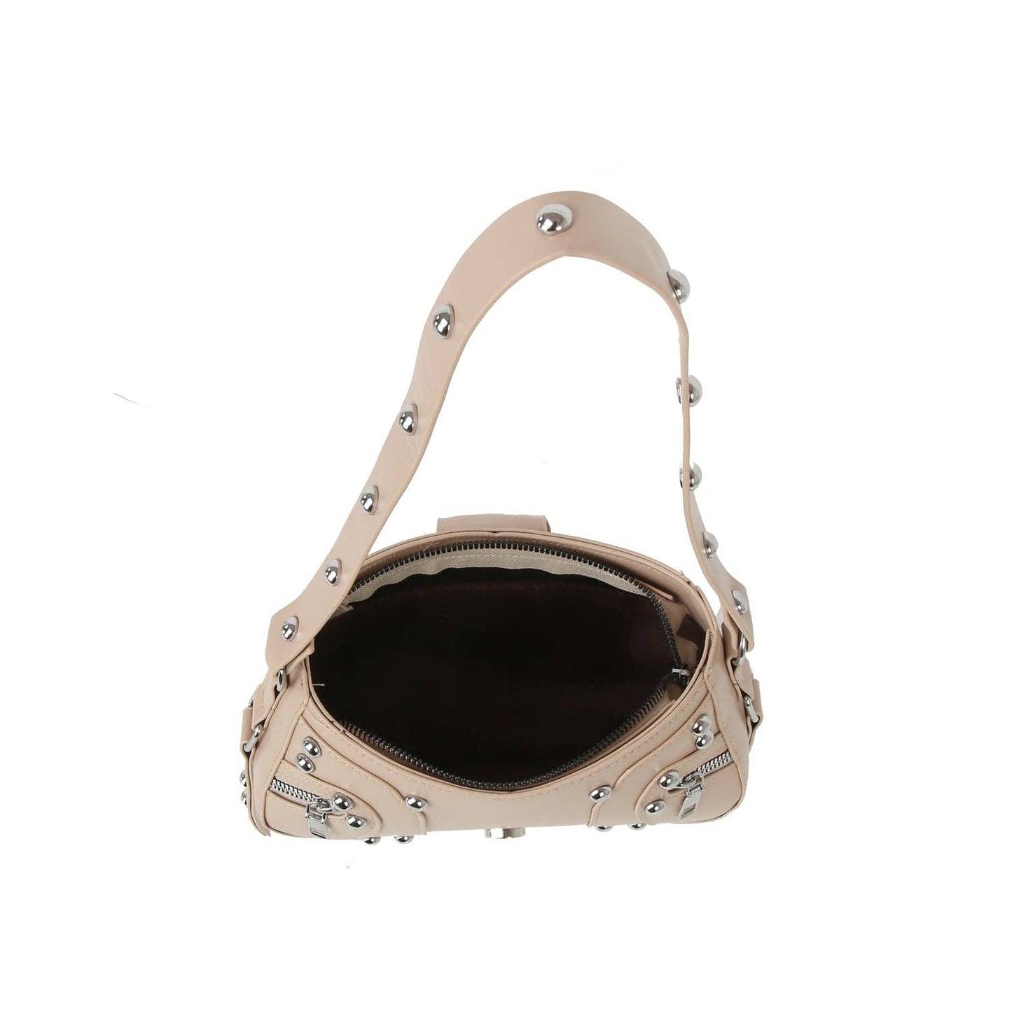 Studded Buckle Mini Shoulder Bag with Zip Pockets: Red
