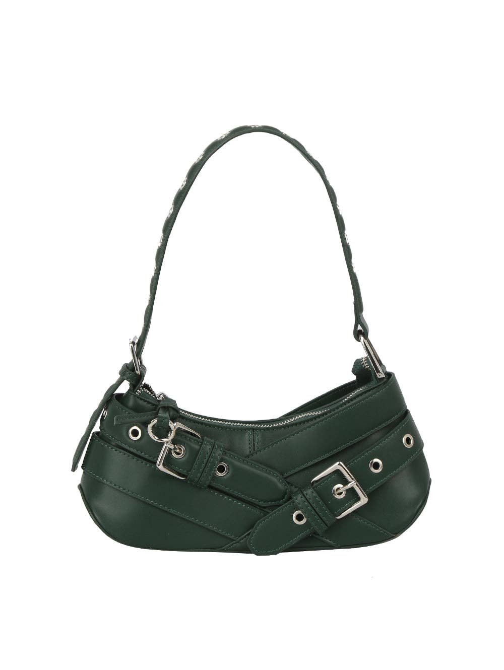 Buckle-Strap Mini Shoulder Bag: Wine