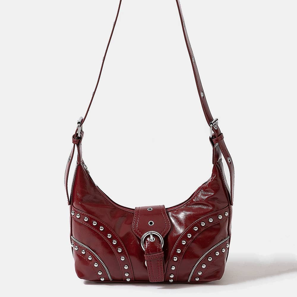 Leather Studded Trim Shoulder Bag: IV