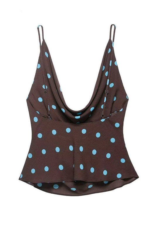 Polka Dot Draped Cami Top: COFFEE / M