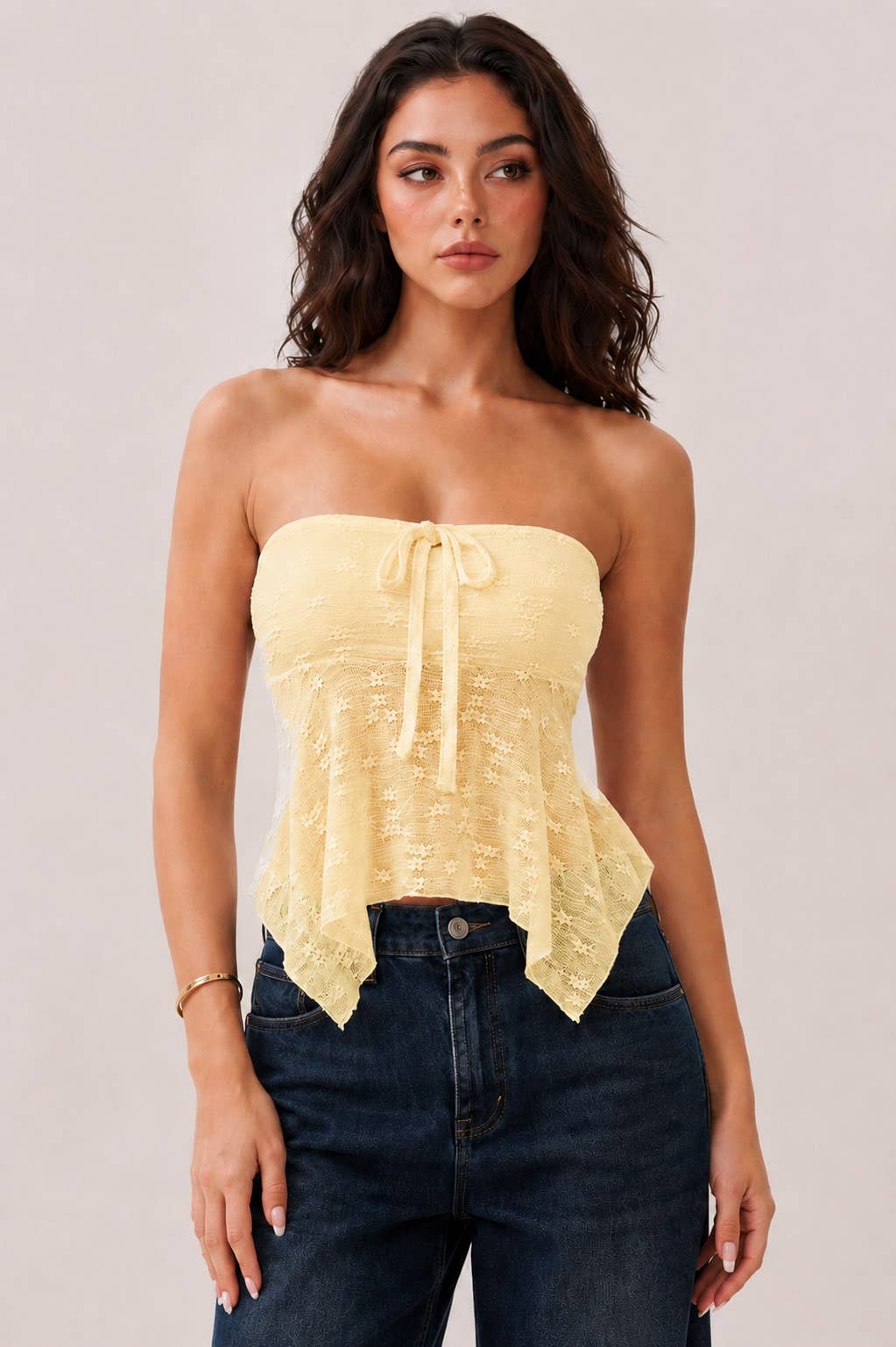 LU56023 - STRAPLESS TUBE FLY-AWAY LACE TOP: CHALK PINK / S-M-L/2-2-2