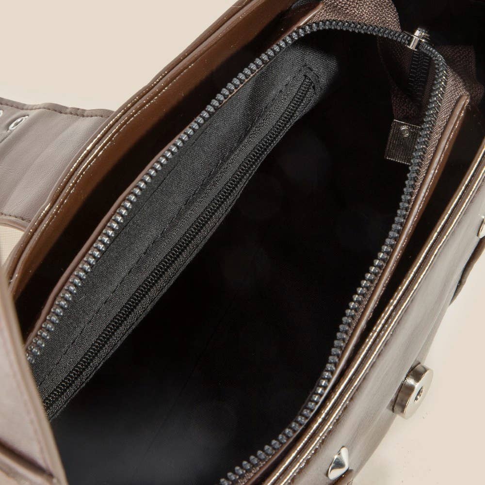 Rivet Detail Leather Shoulder Bag: SKA