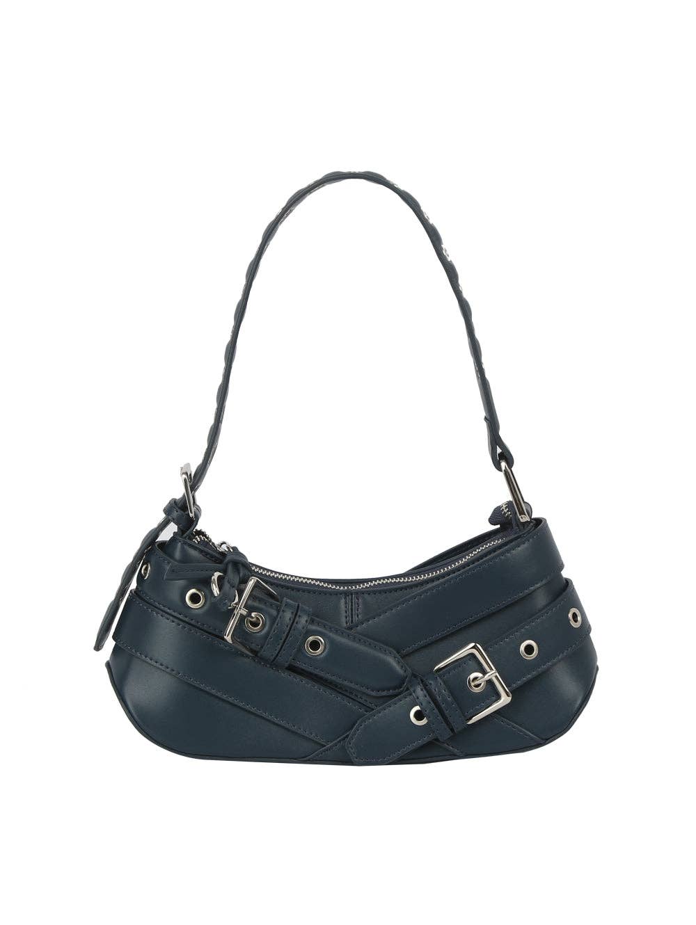 Buckle-Strap Mini Shoulder Bag: Wine