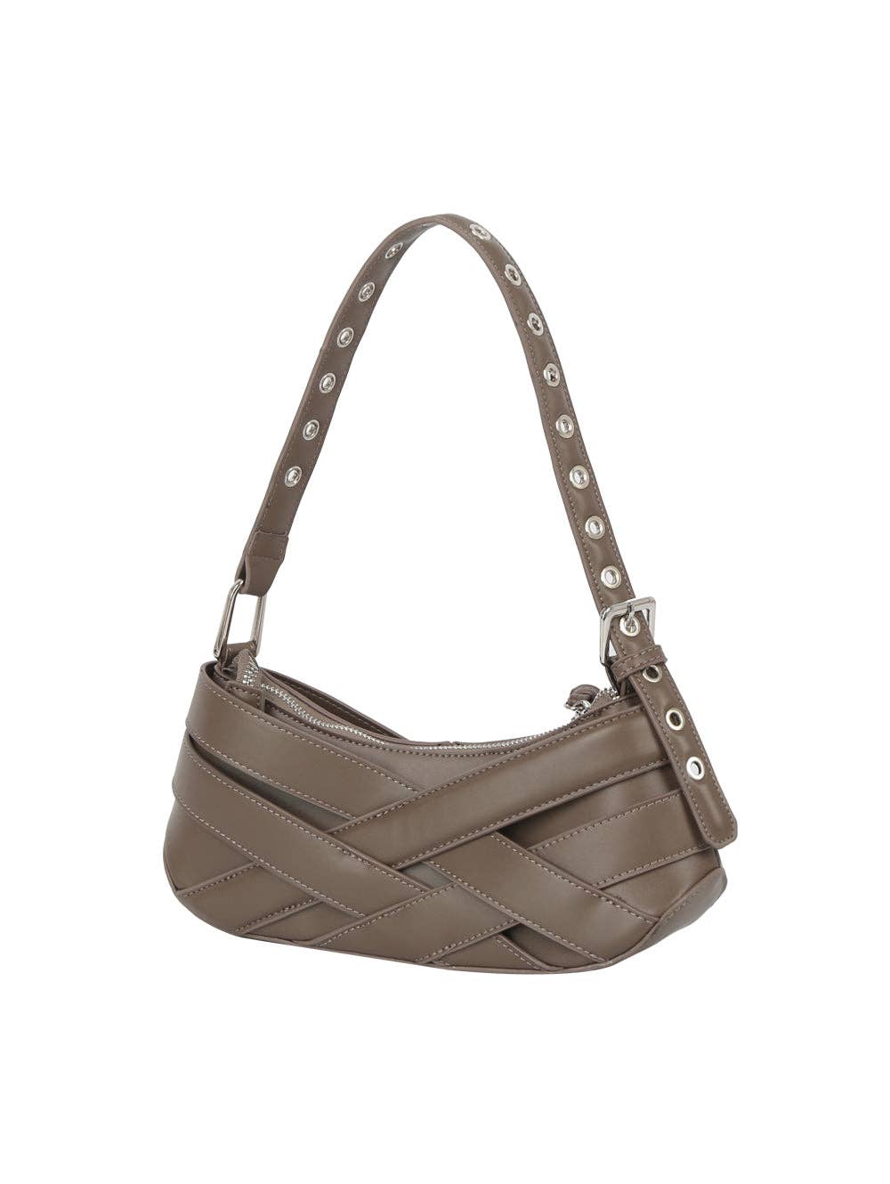 Buckle-Strap Mini Shoulder Bag: Wine