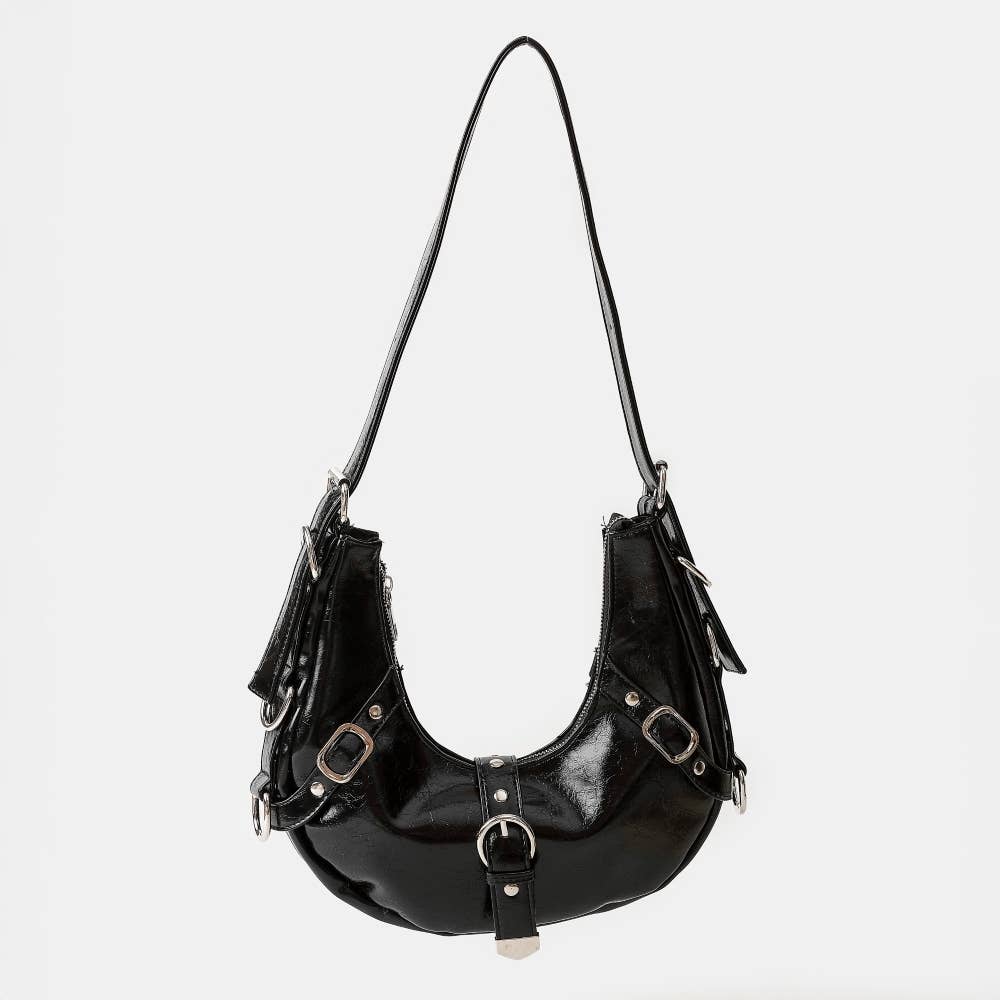 Multi Belt Strap Accent Shoulder Bag: BR