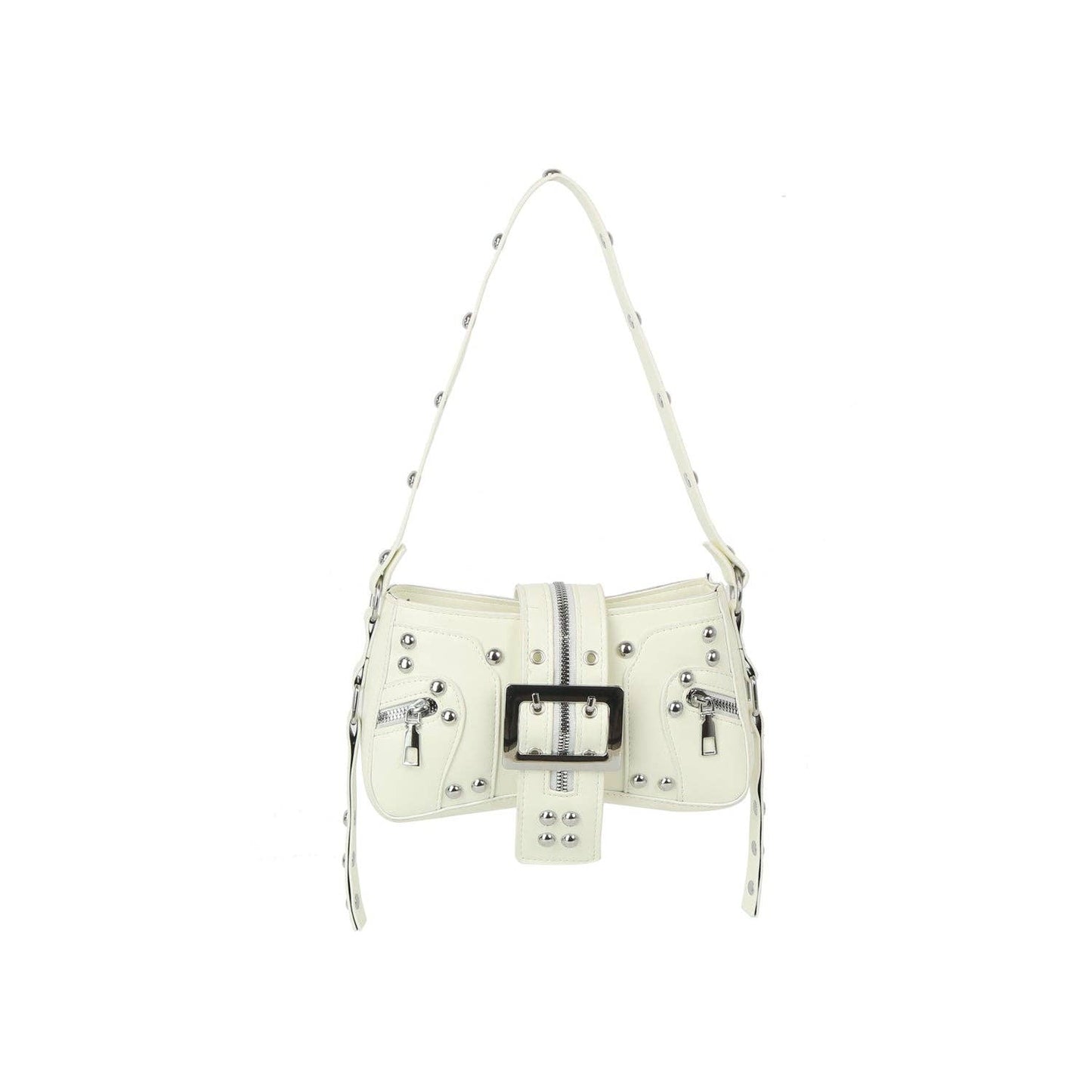 Studded Buckle Mini Shoulder Bag with Zip Pockets: Red
