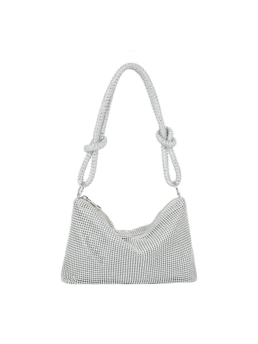 Rhinestone Mesh Knot Strap Shoulder Handbag: Silver