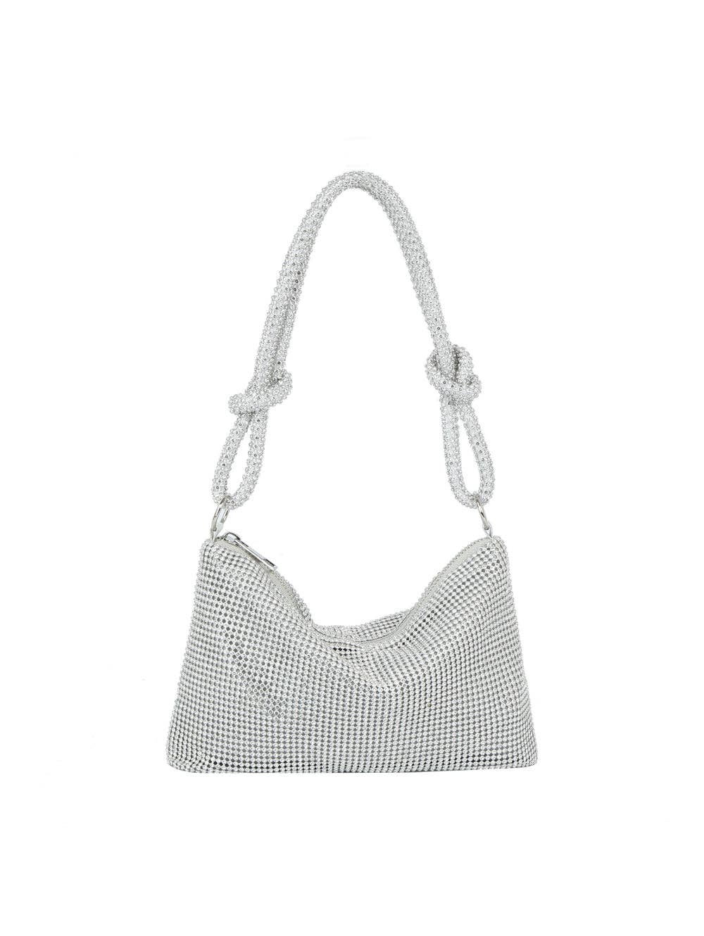 Rhinestone Mesh Knot Strap Shoulder Handbag: Gold