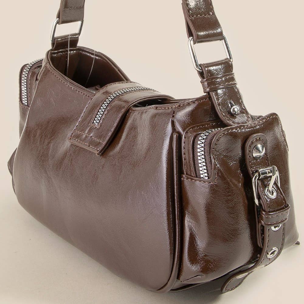Rivet Detail Leather Shoulder Bag: SDBR