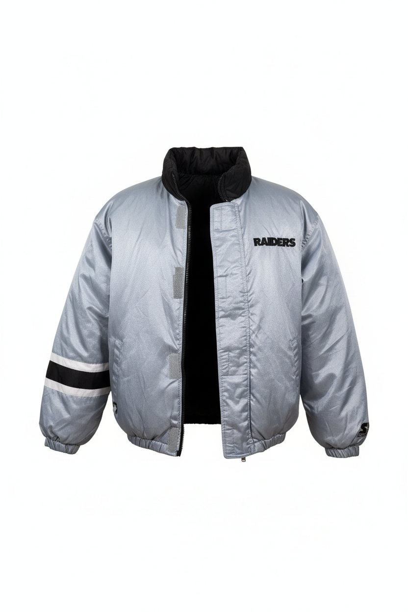Vintage 90s Starter Raiders Reversible Jacket – Silver / Black - Size Medium