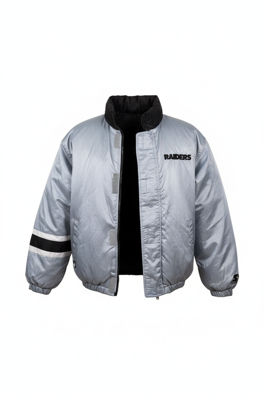 Vintage 90s Starter Raiders Reversible Jacket – Silver / Black - Size Medium