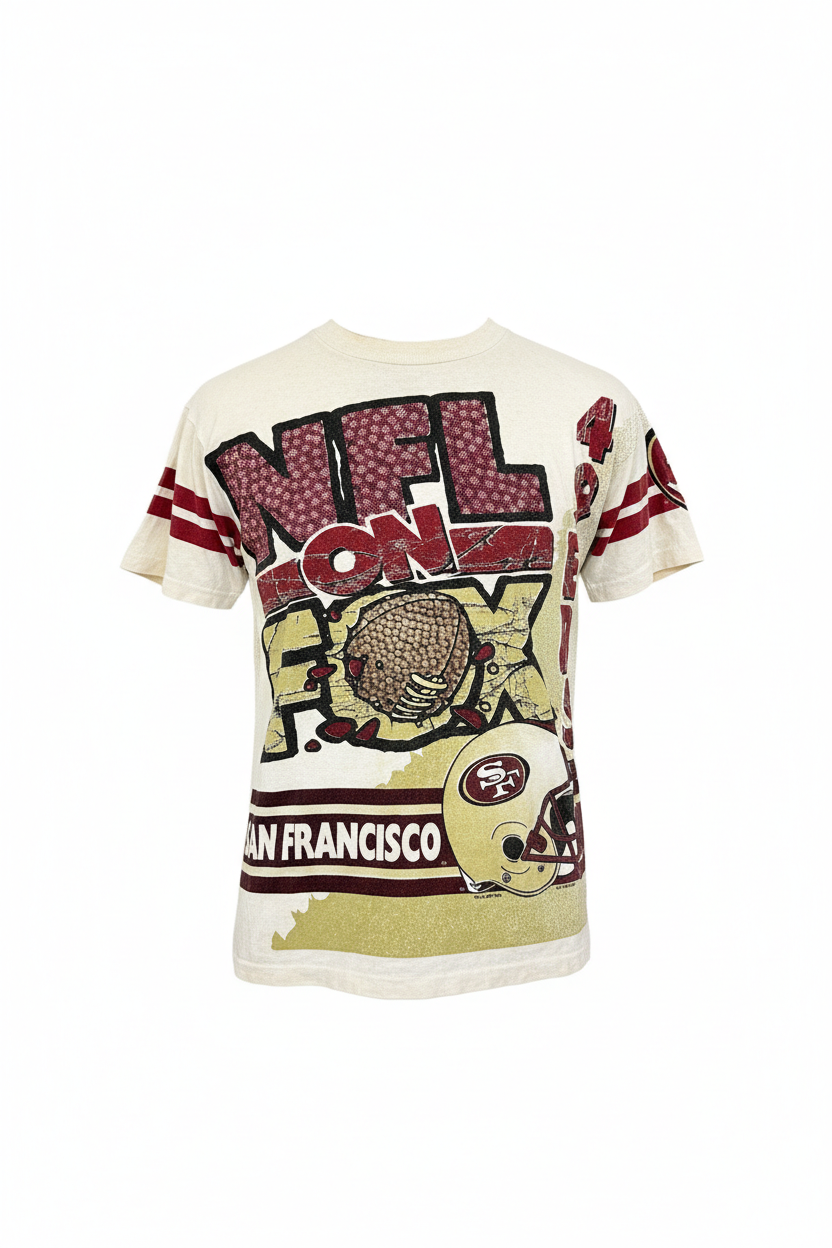 Vintage San Francisco 49ers “NFL on FOX” All-Over Print T-Shirt - Size Medium/Large