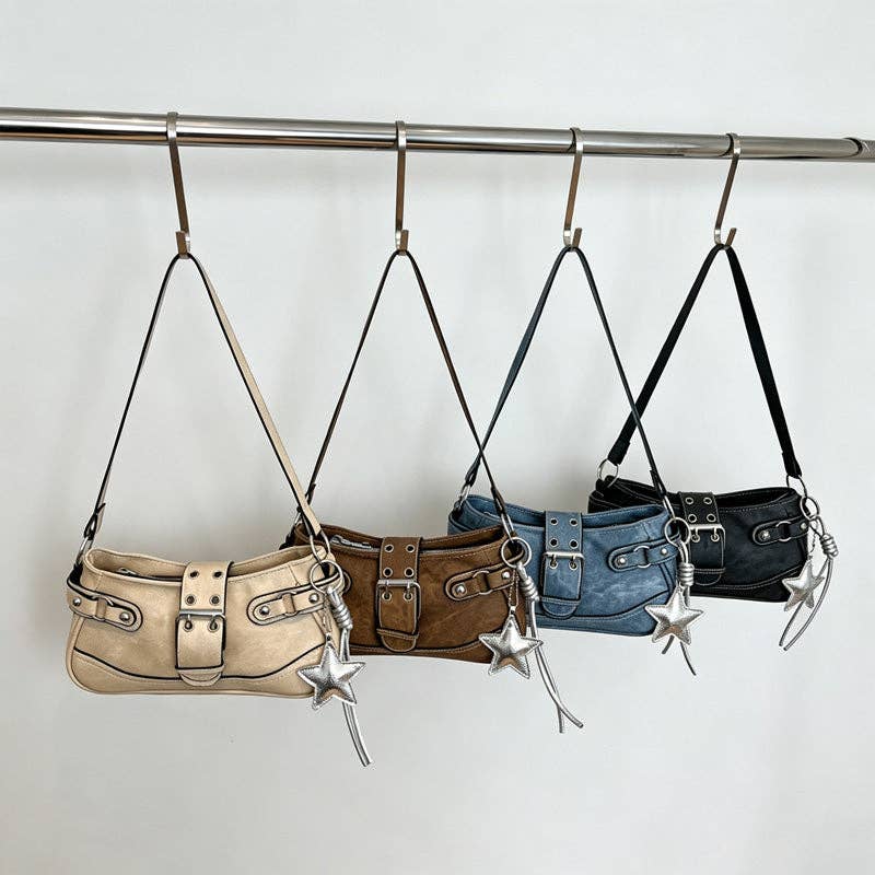 Denim Pocket Shoulder Bag: Khaki / With Pendant