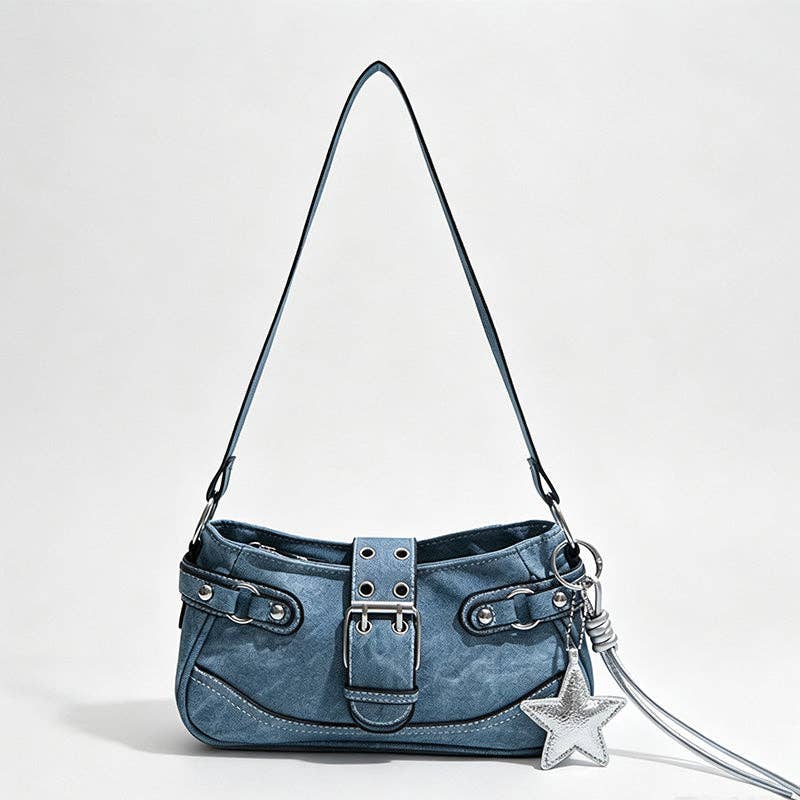 Denim Pocket Shoulder Bag: Brown / With Pendant