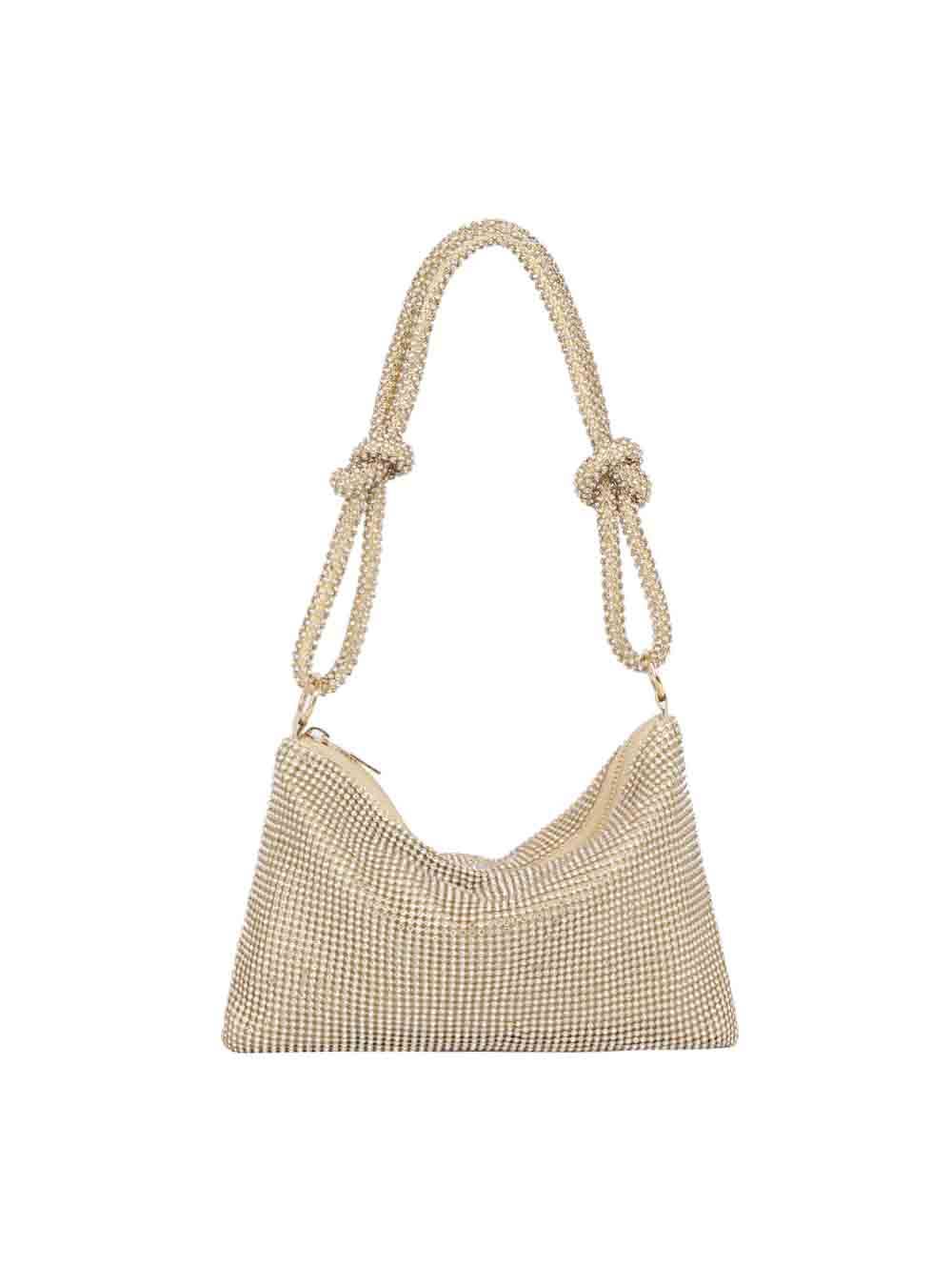 Rhinestone Mesh Knot Strap Shoulder Handbag: Silver