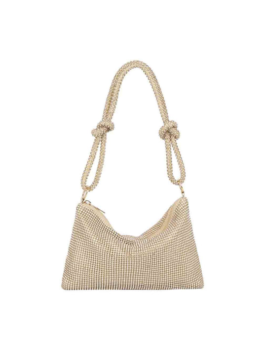 Rhinestone Mesh Knot Strap Shoulder Handbag: Gold
