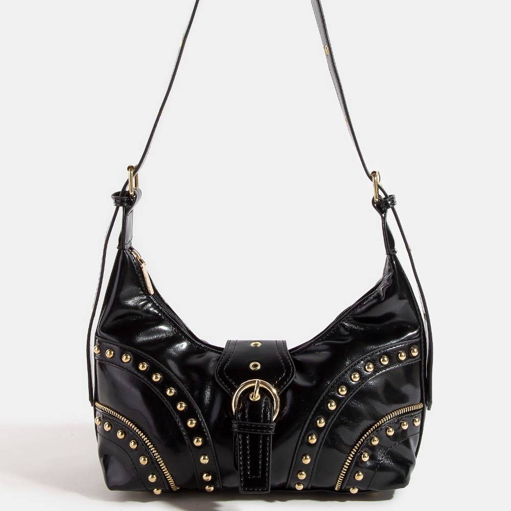 Leather Studded Trim Shoulder Bag: IV