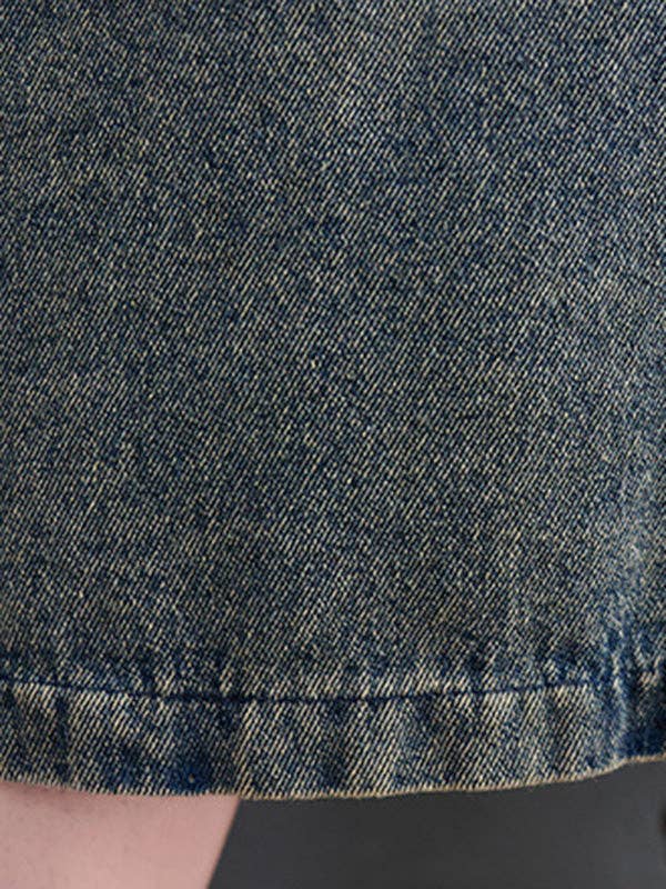 Artistic Retro Denim Long Sleeves Loose Tied Split-Joint Trench Outerwear: BLUE / M