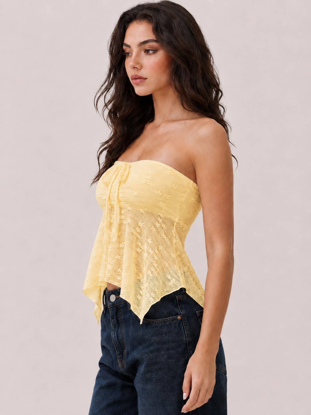 LU56023 - STRAPLESS TUBE FLY-AWAY LACE TOP: CHALK PINK / S-M-L/2-2-2