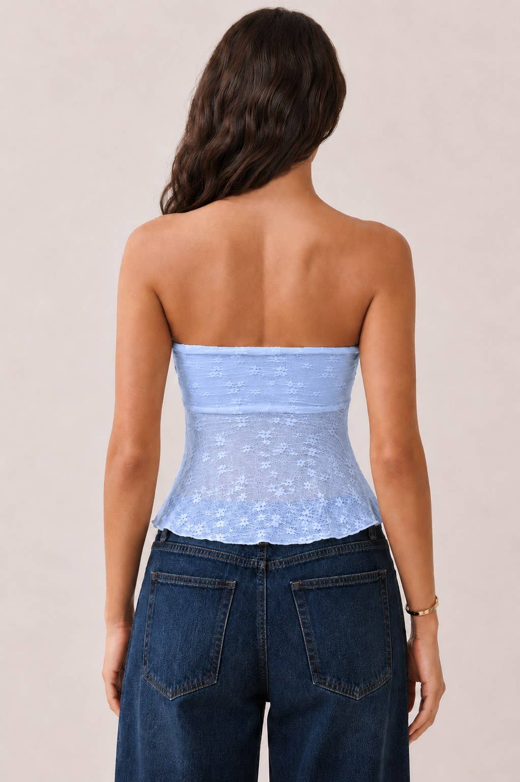 LU56023 - STRAPLESS TUBE FLY-AWAY LACE TOP: CHALK PINK / S-M-L/2-2-2