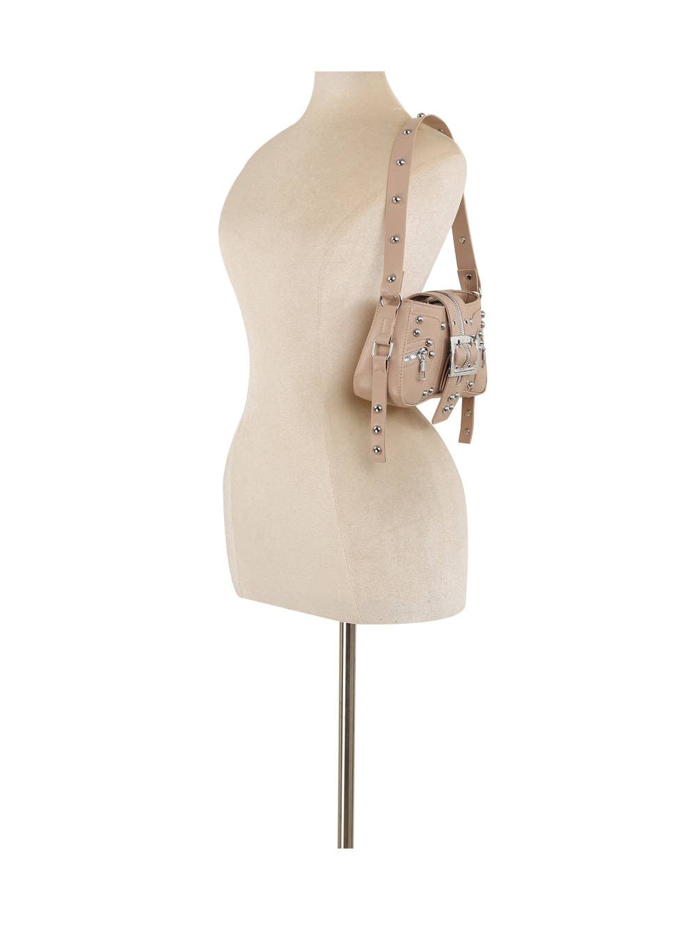 Studded Buckle Mini Shoulder Bag with Zip Pockets: Red